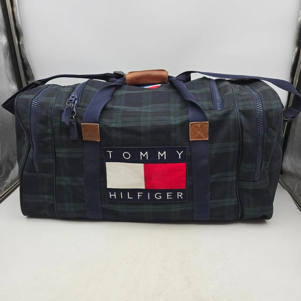 Vintage Tommy Hilfiger Duffle Bag Tartan Plaid Pepsi Cola Flag‎ Large 90s Y2K